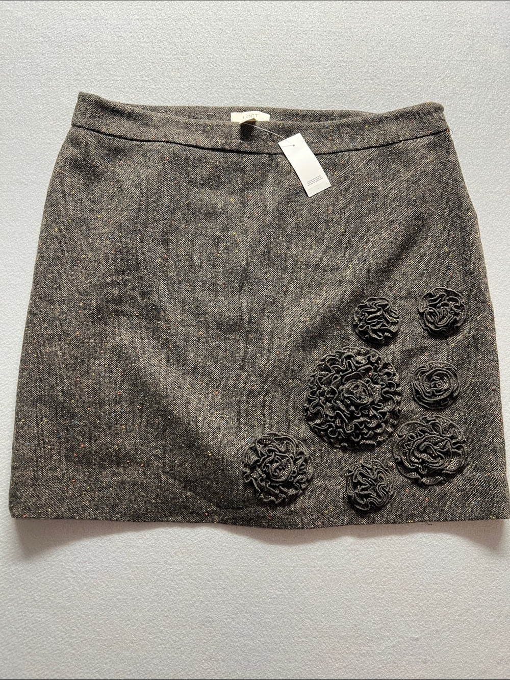 LOFT Brown Wool-Blend Mini Skirt with Floral Rosettes
